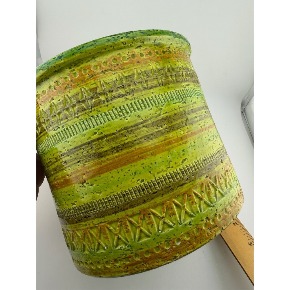 Aldo Londi Bitossi Large 6" Planter Green Excellent Mid Century Geometric Boho - Picture 5 of 8